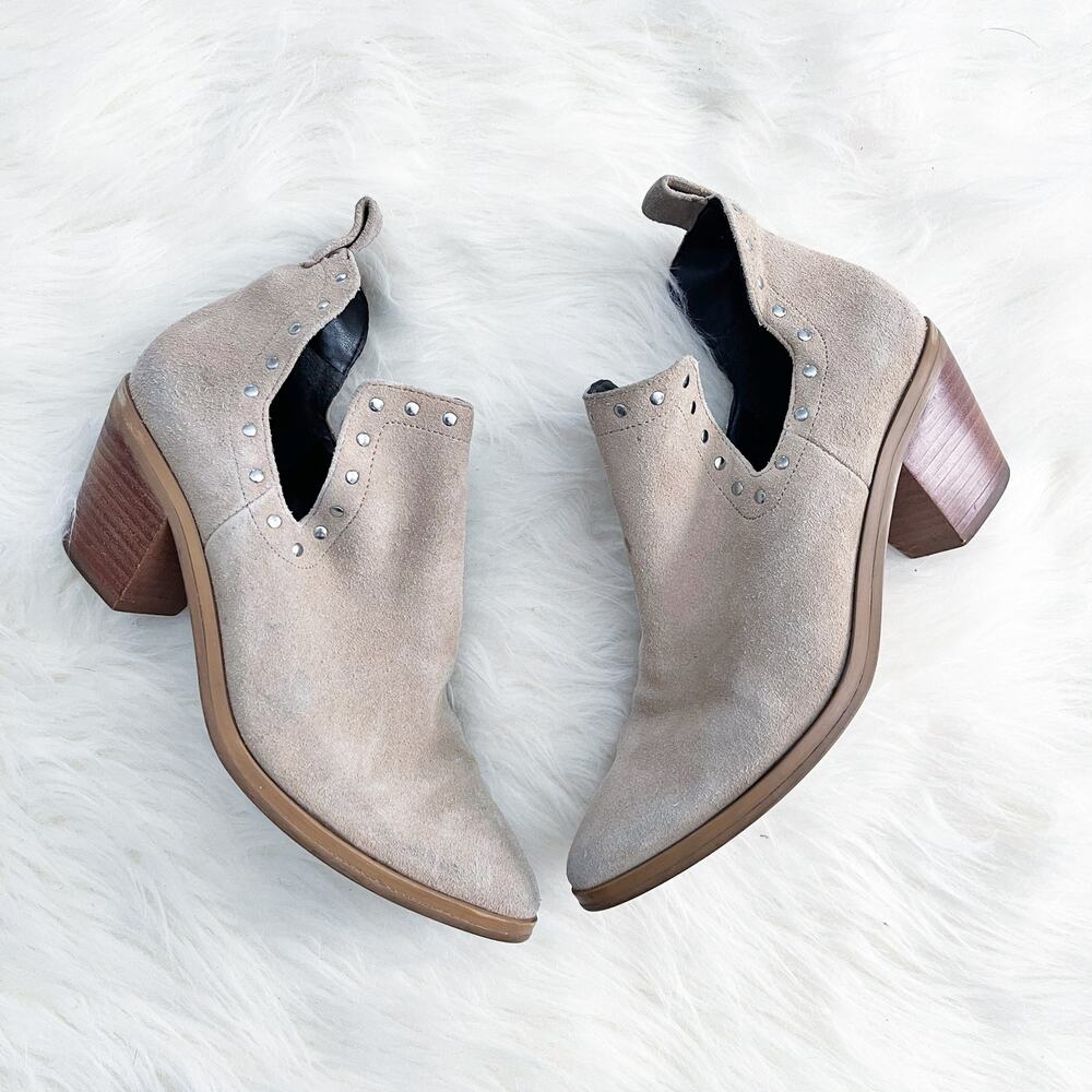 Rebecca Minkoff Lana Suede Split Shaft Western Booties Tan Studded Boho Indie